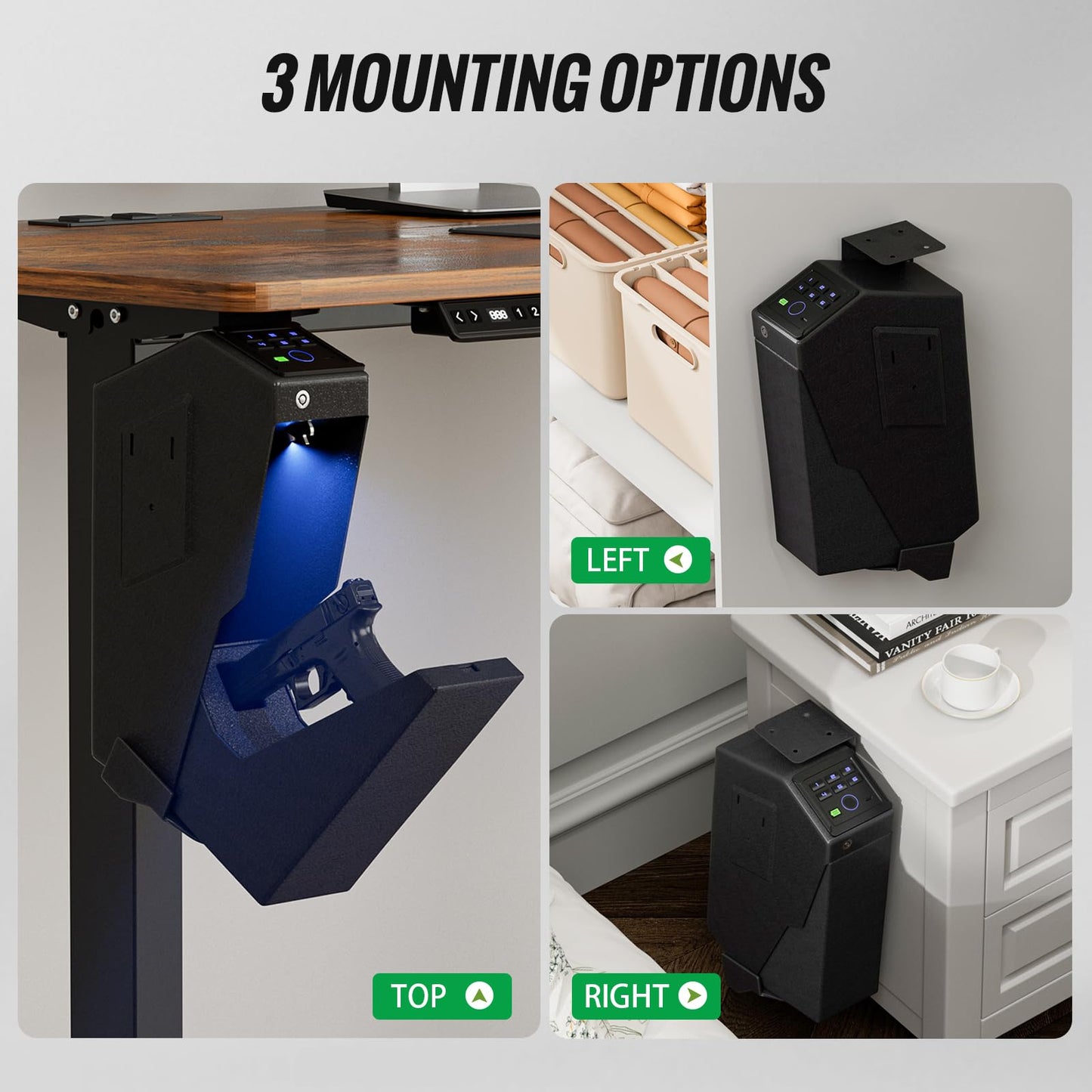 Biometric Pistol Safe LED Light,Quick Access Security Safe with Fingerprint 6-button Backlit Keypad,Auto Open Hidden Hand GunSafe for Bedside Home Nightstand Vehicle Desk (1 GUN UPGRADE)