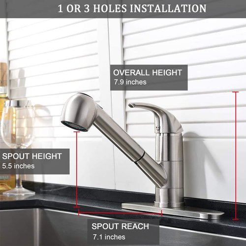 Ufaucet Stainless Steel Kitchen Faucet Brushed Nickel,Small Single Handle Pull Out Kitchen Sink Faucet with Sprayer,Single Hole Low Kitchen Faucets Grifo De Cocina