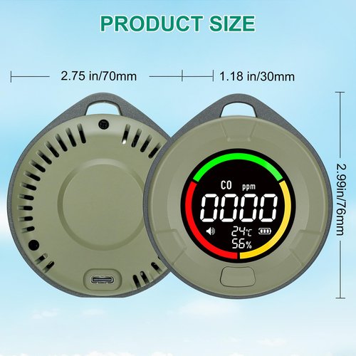 Lunarlipes Portable Carbon Monoxide Detectors for Travel, Mini 3-in-1 Carbon Monoxide Monitor with Magnetic Suction, RV CO Detector Alarm Temp/Humidity Sensor, Rechargeable CO Monitor 120HR Standby
