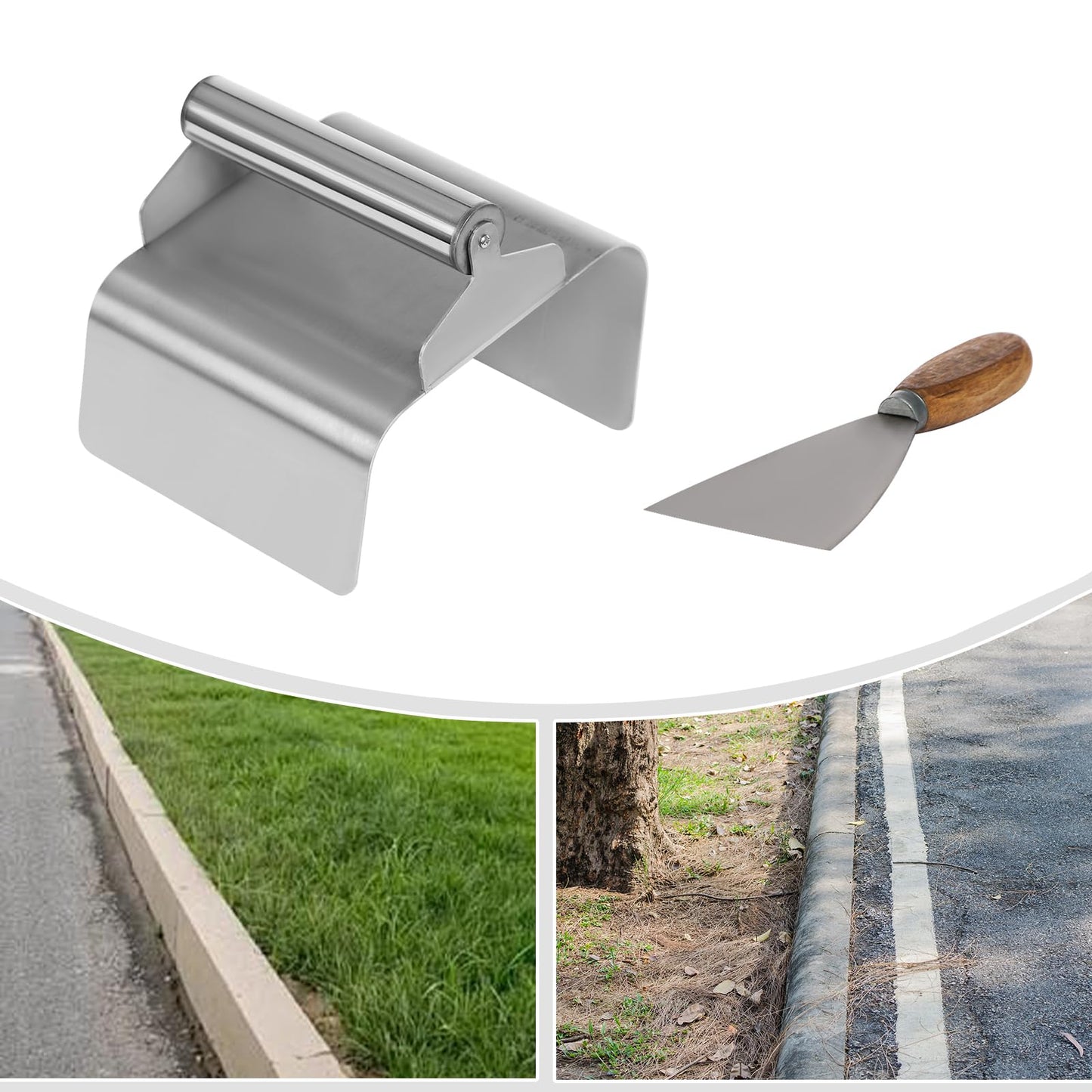 Stainless Steel Landscape Curb Trowel Set, Professional Concrete Edging Tool with Putty Knife, for Smoothing Curbs, Sidewalk, Garden