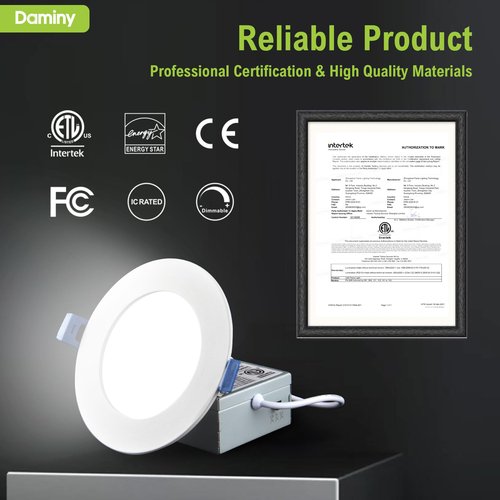 DAMINY 12 Pack 6 Inch LED Recessed Lighting with Junction Box,5CCT,Ultra-Thin Recessed Light,11W 1100lm, Dimmable Canless Wafer Ceiling Light, High Brightness - ETL