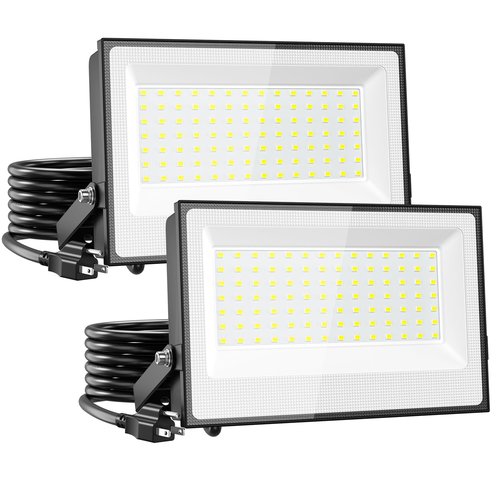 Onforu 100W Flood Lights Outdoor, 9000lm Bright LED Work Light with Plug, 6500K Daylight White LED Flood Lighting, IP66 Waterproof Security Yard Lights for Yard Garage Stadium 2 Pack