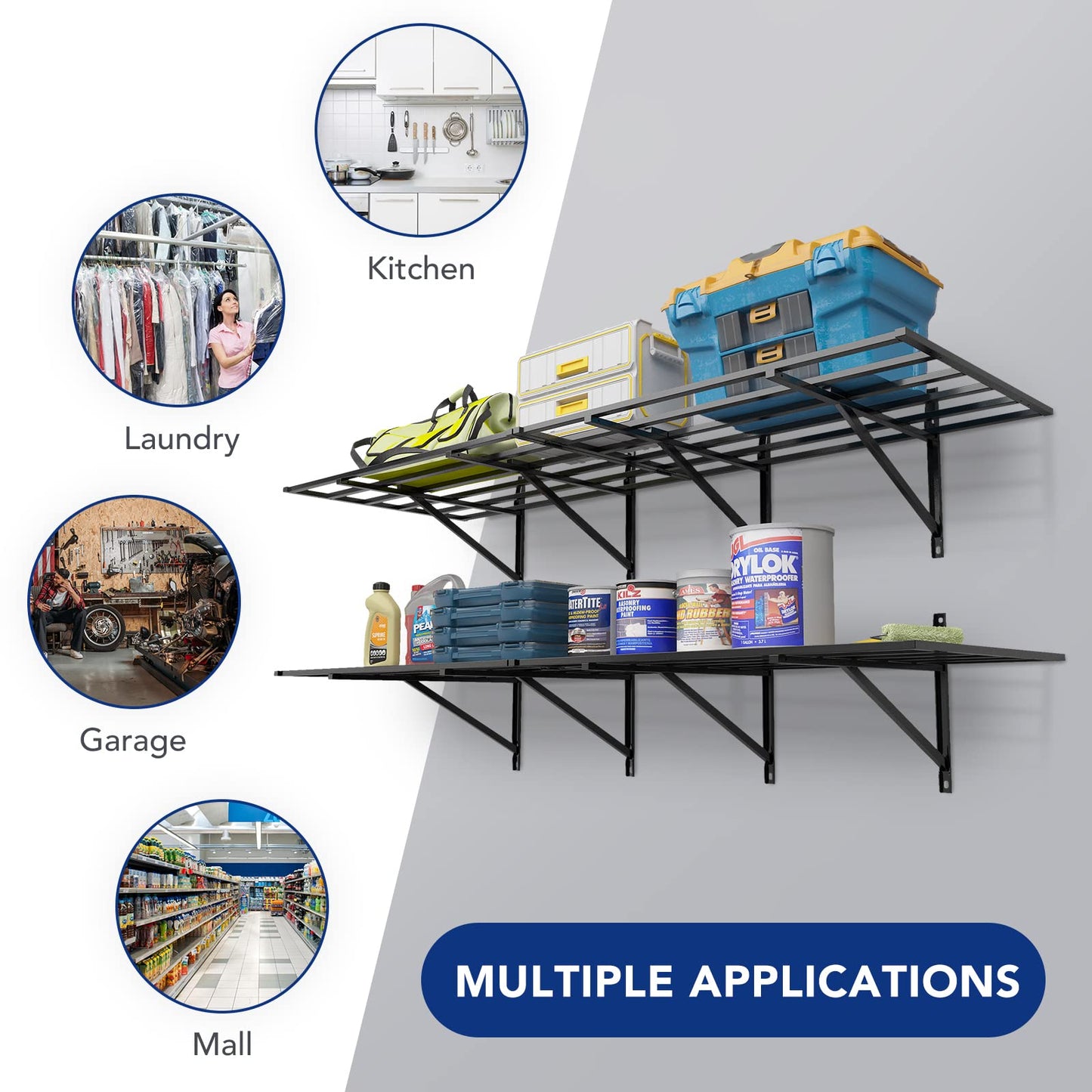 FLEXIMOUNTS 2x6ft Heavy Duty Garage Storage Shelving, 1600lbs Total Weight Capacity, 2 Pack Wall Organization System, 24 x75inch Rack Floating Shelves, Pro Series