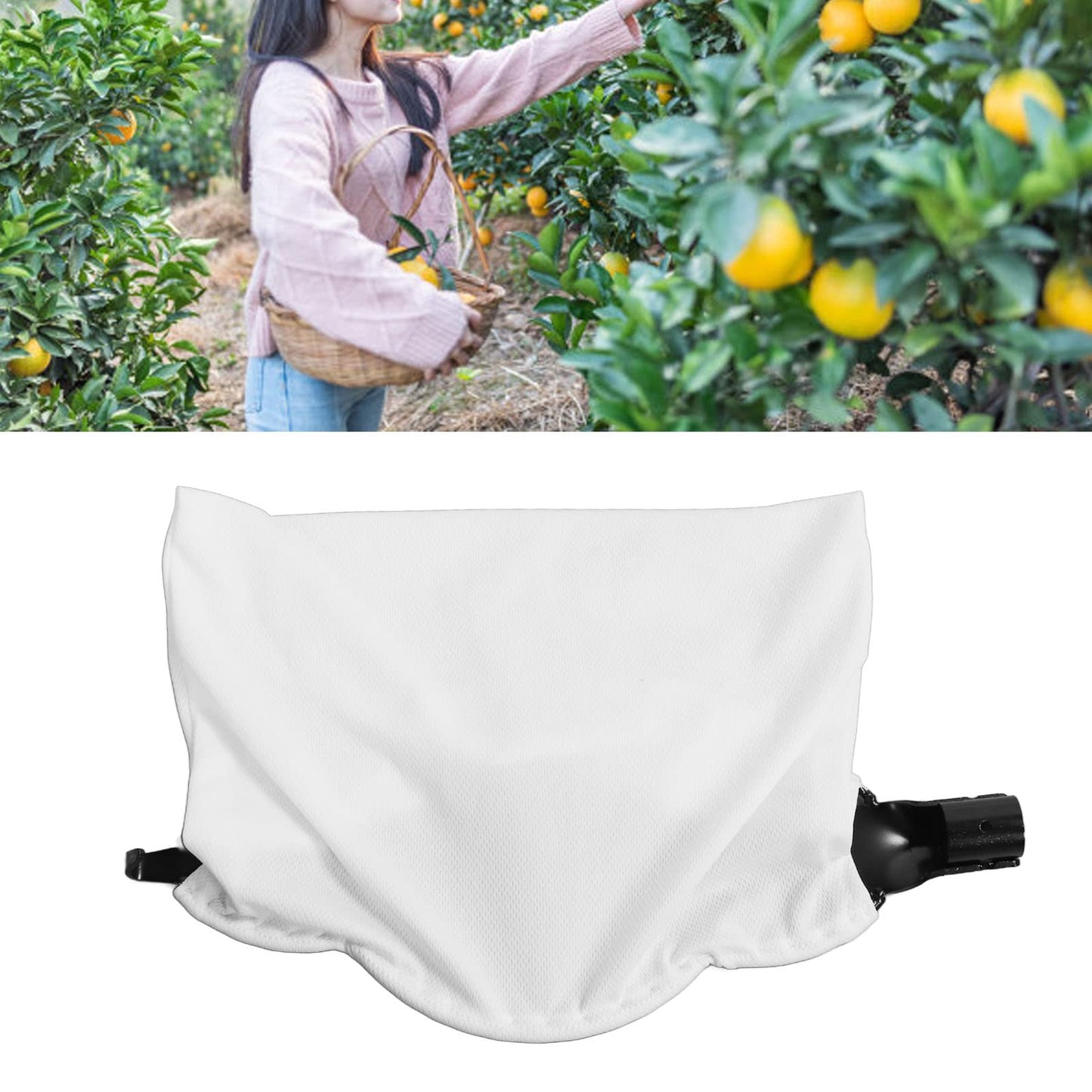 evhooe Fruit Picker Harvesting Basket Large Elastic Bag Lightweight VShaped Blade Fruit Catcher for Home Farm Garden