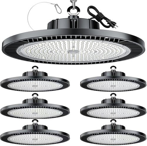 THELUX 6Pack Super Bright 200W LED High Bay Light with 30000lm 5000K,100V-277V,5000K with US Plug, 5Cable High Bay Led Shop Lights for Warehouse Workshop Factory Gym Garage with FCC certificated