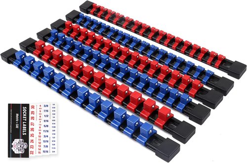 SWANLAKE Organizer Socket Holder, 6PCS 1/4-Inch x 32 Clips, 3/8-Inch x 30 Clips, 1/2-Inch x 24 Clip, Premium Quality Socket Clip Rail Holder (6PC)