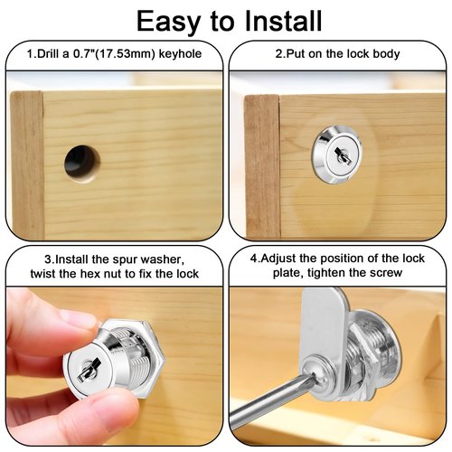 1 Pack Cabinet Locks, 5/8" Keyed Alike Cam Lock Safe Desk Drawers Mailbox Truck Tool Box Replacement Locks with Keys for File Cabinet, Trailer, Desk Storage, Door (Zinc Alloy)