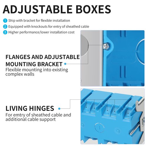 XIUTE 3 Gang Electrical Box,49 Cubic Inch Adjustable Boxes,Three Gang PVC Work Switch/Outlet Wall Electrical Box, ETL Approved，(Blue, 1-Pack)