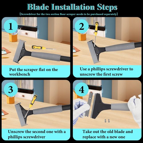 Frebuta Floor Scrapers Long Handle ,16 to 31In Heavy Duty 4 inch Razor Blades Scraper with 10PC Floor Blades Sponge Handle Iron Tube Scraper for Cleaning Quick and Easy Removal Price Stickers