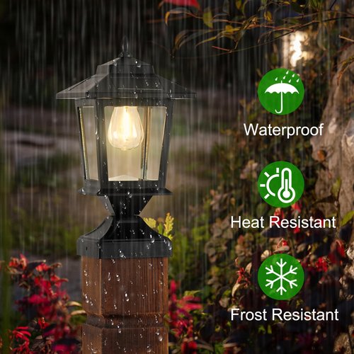 Solar Post Cap Lights,Waterproof Outdoor Light for 4x4 Wooden Posts, Solar Lights with Glass Shade for Deck Fence Patio Post Decor,Matte Black (2 Pack)