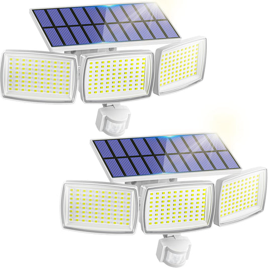 AIXPI Solar Lights Outdoor 240 LED 3000mAh Motion Sensor Flood Lights IP65 Waterproof Security Lights for Outside 270° Wide Angle Wall Lights White 2Pack