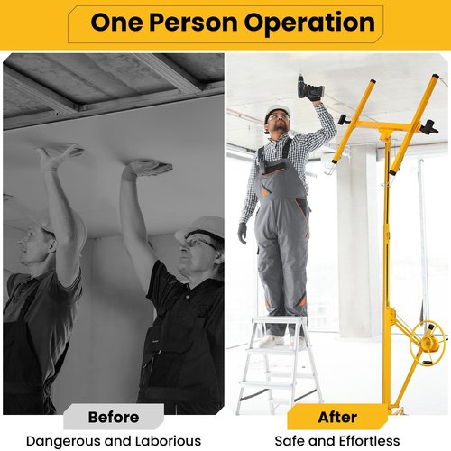 Rovibek Drywall Lift 11FT, Drywall Jack Lift Sheetrock Lift for Ceiling 360° Adjustable, Drywall Panel Hoist 150 lbs Heavy Duty Drywall Lifter, Foldable Sheetrock Lift for Home Improvement (Yellow)