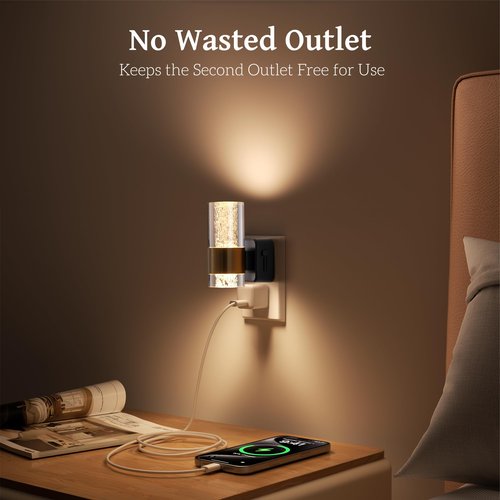 Wildley Led Night Light, Night Lights Plug into Wall Lights Plug in with 0-100LM Adjustable Brightness,3000K Nightlights with Dusk to Dawn Sensor for Bathroom Hallway Stairway 2 Pack