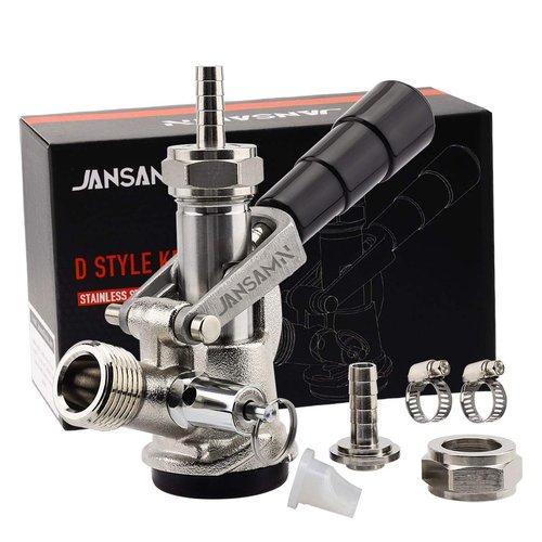 Keg Coupler, Sankey D Tap with 304 Stainless Steel Probe, Keg Coupler D System with Black Handle & Hose Clamp, D Style,Sankey D Tap for 5/16" ID Hose