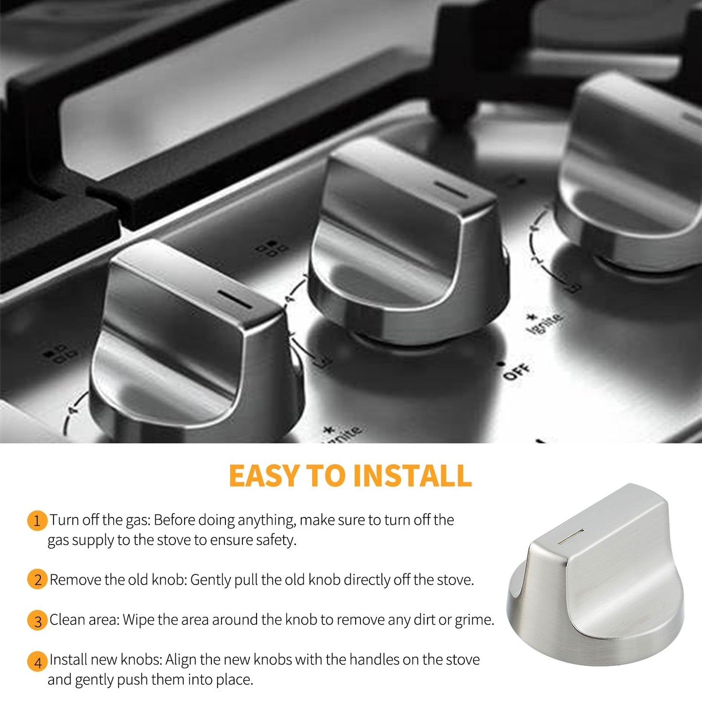 Allstare Stainless Steel W11366438 W11084623 Stove knobs Replacement Parts for Whirlpool Gas Range Stove Parts Burner Knobs WCG55US0HS00 WCG77US0HS00 Whirlpool Gas Cooktop Knobs 4 Pcs