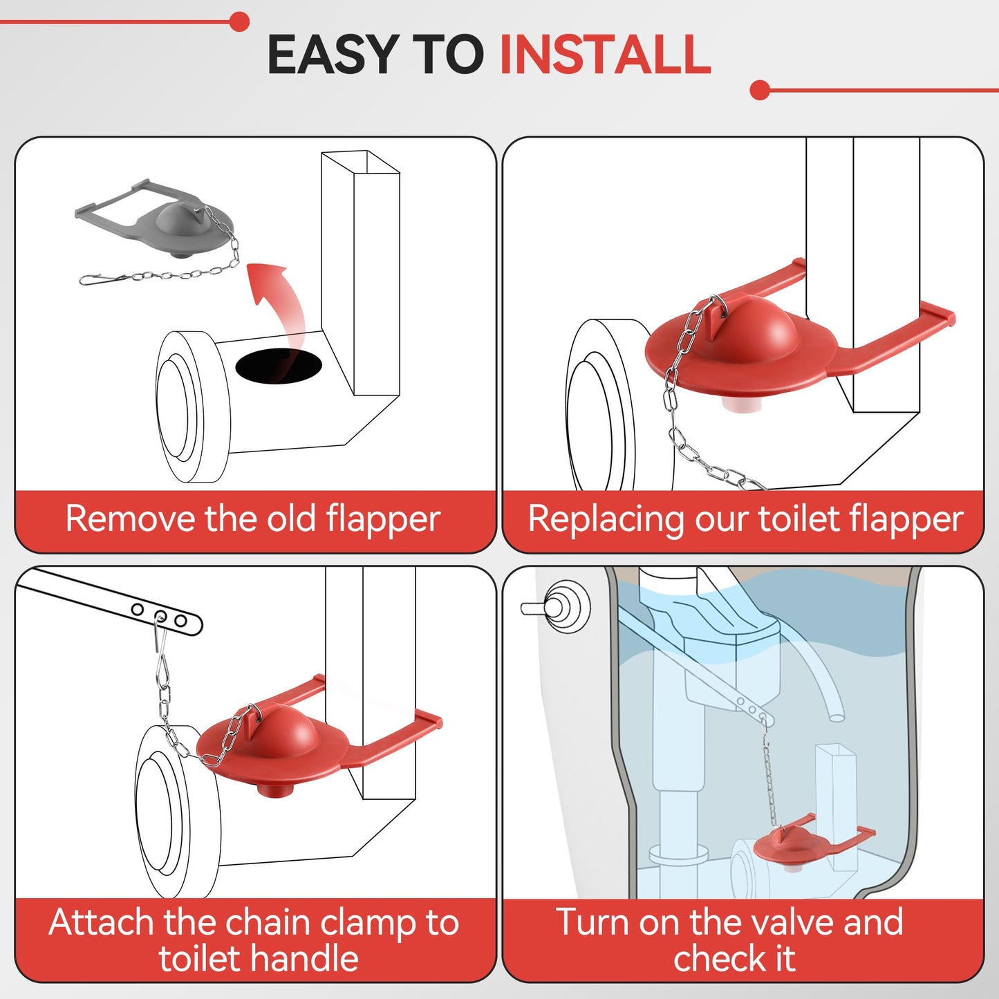 Saillong 2PCs Toilet Flapper Replacement Compatible with Kohler Parts 84995 and 1000490, 2 Inch Rubber Toilet Flapper Replacement with Stainless Chain, Water Conserving