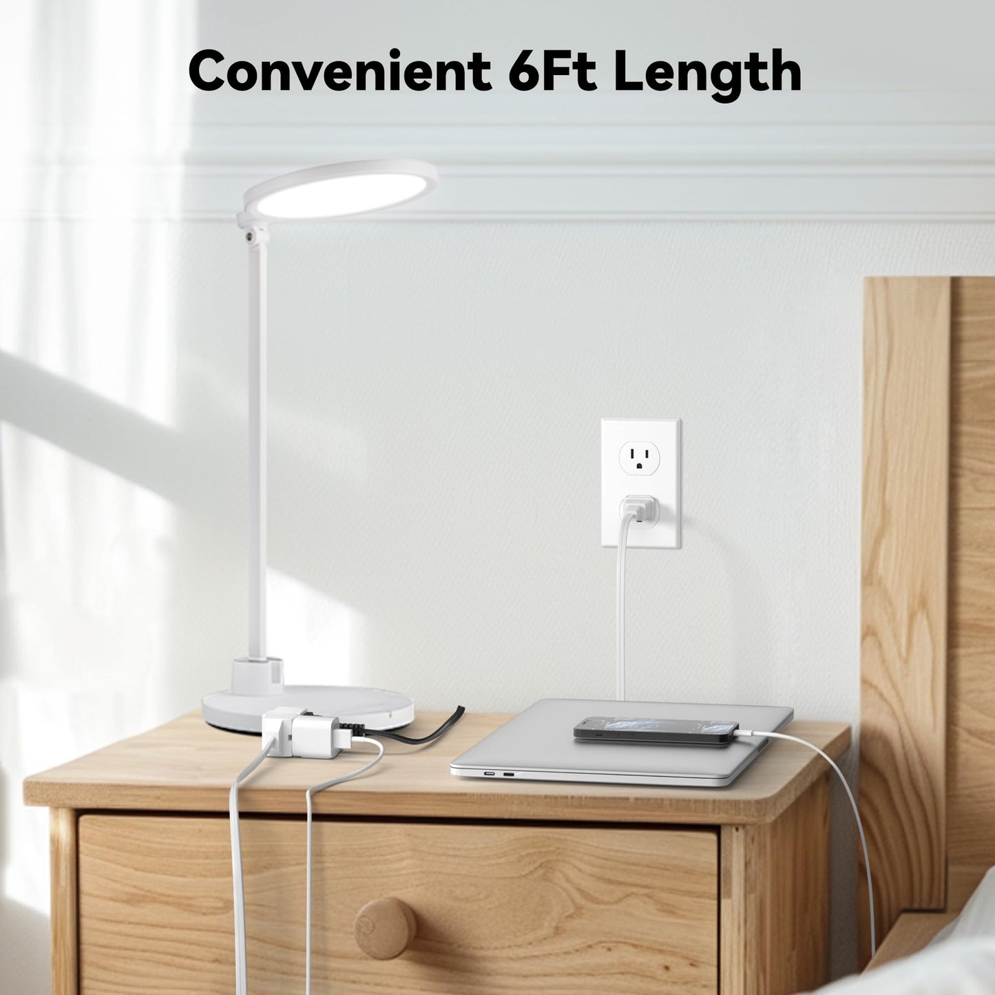 BN-LINK 6 ft 3 Outlet Indoor Extension Cord 16/2 SPT-2, 2 Pack White, 2 Prong Polarized Plug, Household Power Cord for Home, Office, and Holiday Decorations