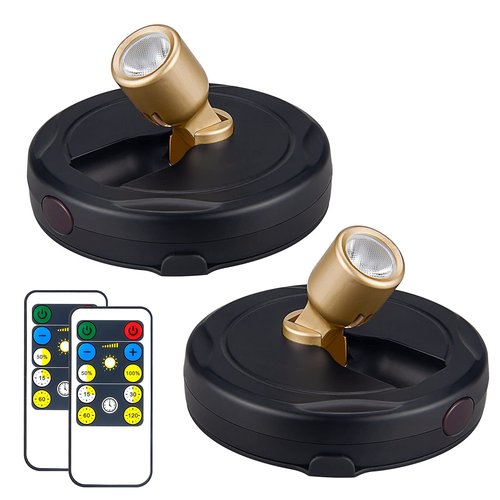 HAMVIDNE Wireless LED Spotlight, Battery Powered Picture Lights, Uplighting Indoor, Puck Lights with Remote, Stick Spot Light for Wall Art Display Dartboard Painting Artwork Accent Closet-Gold