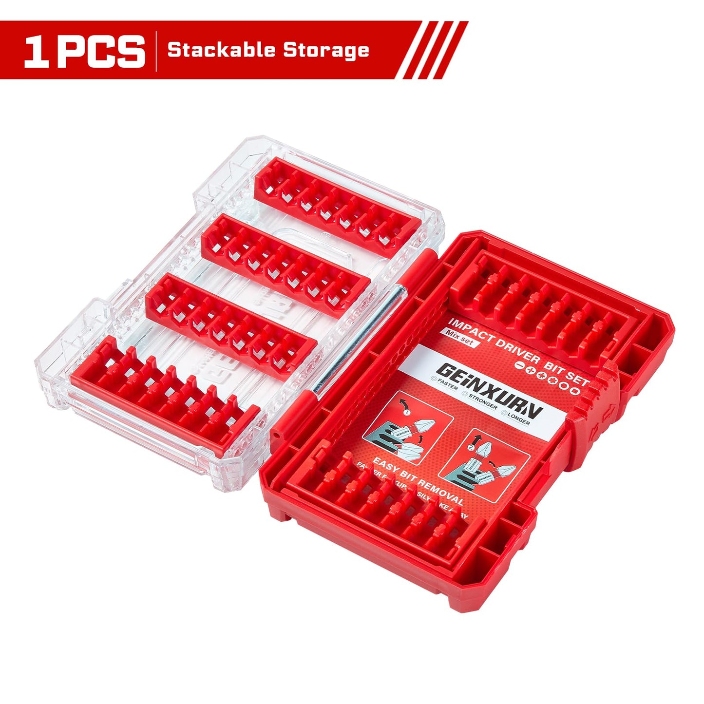 Geinxurn 1Pc Red Storage Box Case, small parts box with detachable divider, Screwdriver Bit Set Box