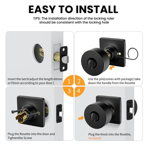goldenwarm Matte Black Door Knobs Interior, Privacy Door Knob for Bedroom Door Knob, Black Interior Door Knobs Privacy Lock 8 Pack