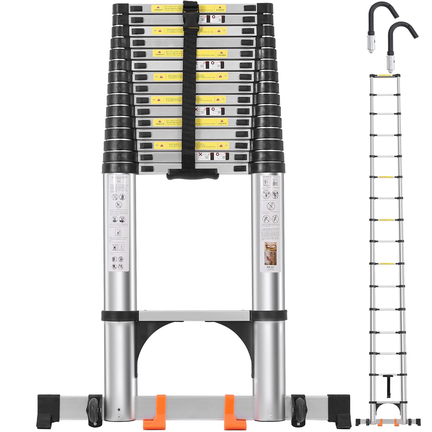 DEZEX Telescoping Ladder 20.3 FT,Aluminum Lightweight Extension Ladder with 2 Triangle Stabilizers and 2 Detachable Hooks,Safety Lock Slow Down Design Collapsible Telescopic Ladder for Home Outdoor