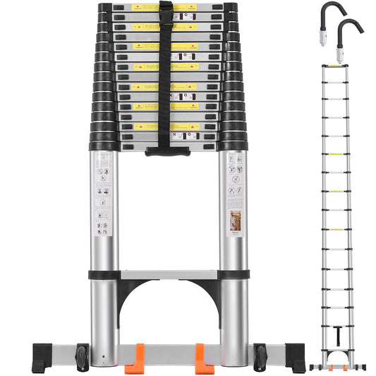 DEZEX Telescoping Ladder 20.3 FT,Aluminum Lightweight Extension Ladder with 2 Triangle Stabilizers and 2 Detachable Hooks,Safety Lock Slow Down Design Collapsible Telescopic Ladder for Home Outdoor