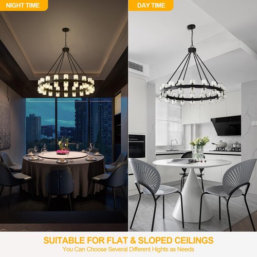 Kirahee Black Wagon Wheel Chandelier, 36" Crystal Chandelier for Dining Room Over Table, 36-Lights Hanging Pendant Light Fixtures for Living Room, Bedroom, Entryways, Includes Bulbs