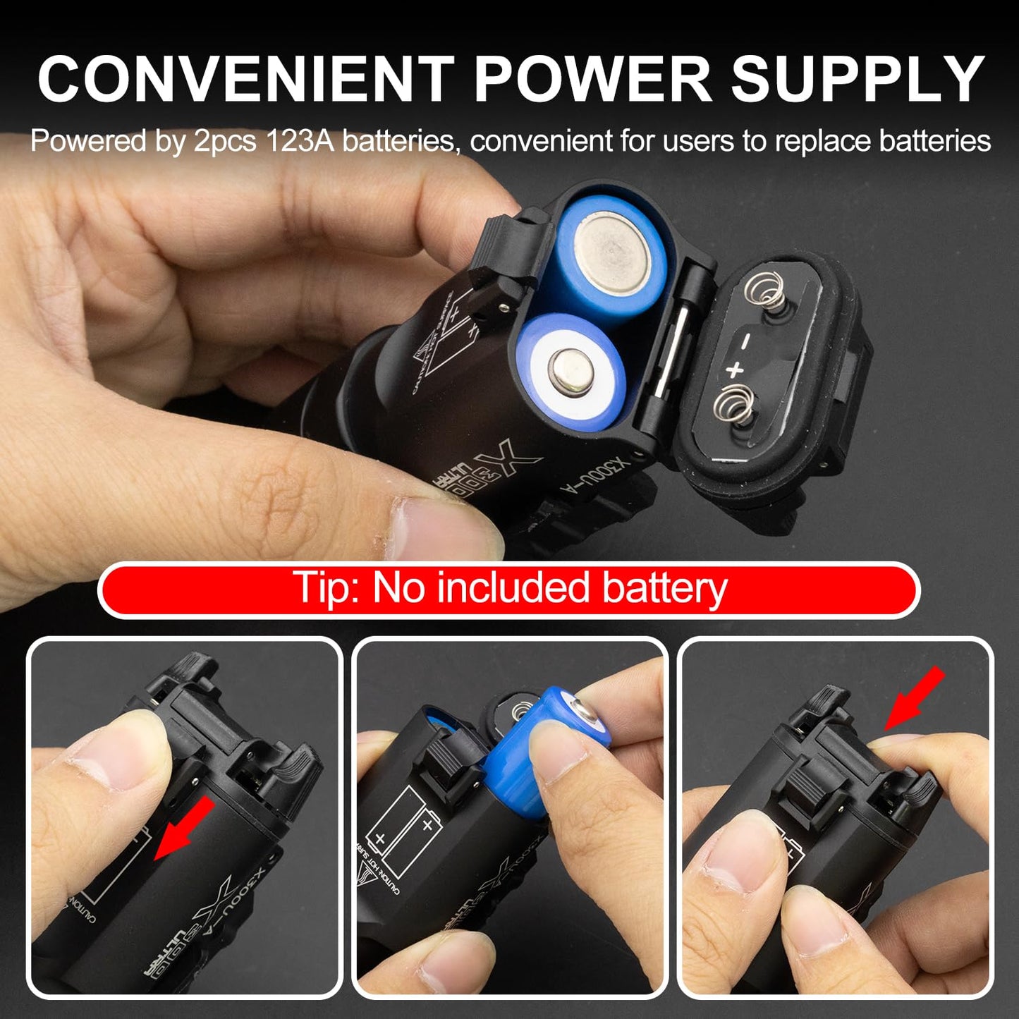 Zhongren X300-A Universal LED Tactical Flashlight 800-Lumen with Replaceable Slot Mount for Pistol and WeaponLight or Helmet ARC Rail (Black)