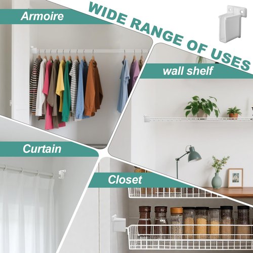 Chaokant 4 Pack Wire Shelf End Bracket - Heavy Duty Closet Shelf Brackets, White Plastic Closet Rod & Wall Shelf Supports with Screws, Suitable for Mesh Shelving