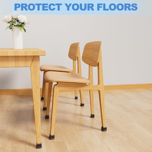 16 Pcs Chair Leg Floor Protectors for Hardwood Floors - Square Silicone Covers with Felt Pads, Protect Floors, Reduce Noise (Black, Fit: 3/4" to 1")