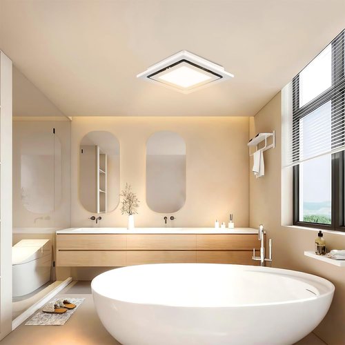 Kirumie Bathroom Exhaust Fan with Light, 110CFM Bathroom Fan with Light 3000K/4500K/6000K, Quiet Vent with Lever Wire Connectors&Duct, 12 Inch Ceiling Mount Exhaust Fan for Home, Hotel, Office