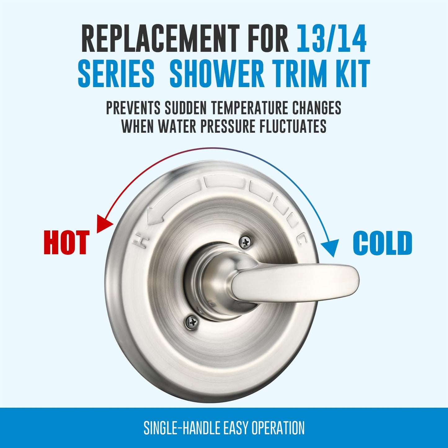 Replacement for Delta Classic 13 Series Single-Function Trim Kit, T13010 Shower Handle, Fit Delta Shower Valve R10000 Series, Brushed Nickel (Cartridge Included)