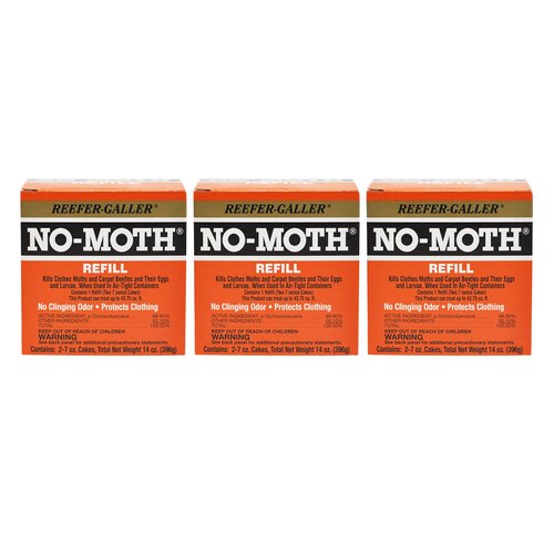 Reefer-Galler NO-Moth Closet Hanger Refills - Moth Cakes for Hanger Storage, Non-Odorous Moth Cakes for Closet, Kills Clothes Moths, Carpet Beetles, Eggs & Larvae (2 Moth Cakes, Pack of 3)