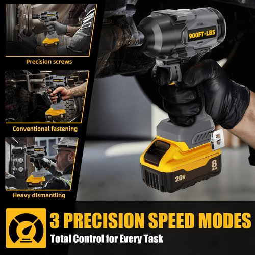 Neareen 900Ft-lbs(1200N.m) Cordless Impact Wrench 1/2” Brushless, Compatible with DeWAL 20V MAX Batteries, 3-Speed High Torque, Constant Torque Technology, Tool Only-Battery and Charger Not Included