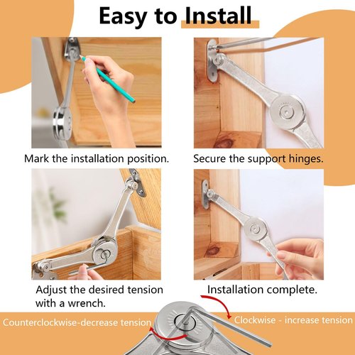 Heavy Duty Lid Stay Hinges Folding Box Lid Soft Close Support Hinge for Cabinets, Wardrobes, Toy Boxes, Wooden Boxes (Support 50 lbs，2 Pack)