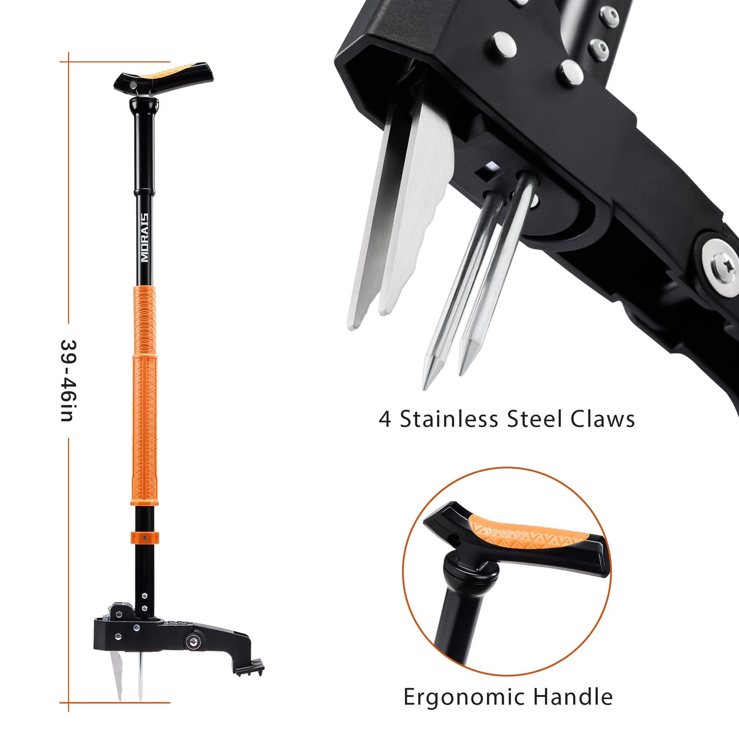 MORAIS Weed Puller Tool, Stand Up Weed Puller Heavy Duty Garden Tool with 4-Claw Steel Head, 39"-46" Retractable Handle & Easy-Eject Mechanism, Easily Remove Weeds Without Bending, or Kneeling