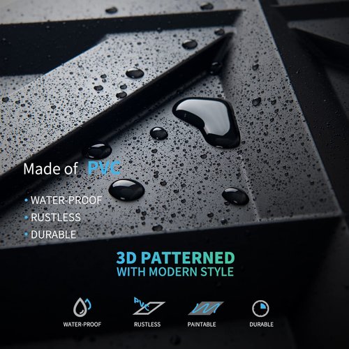 Art3d PVC 3D Wall Panel, Decorative Wall Tile in Black 12-Pack 19.7"x19.7"