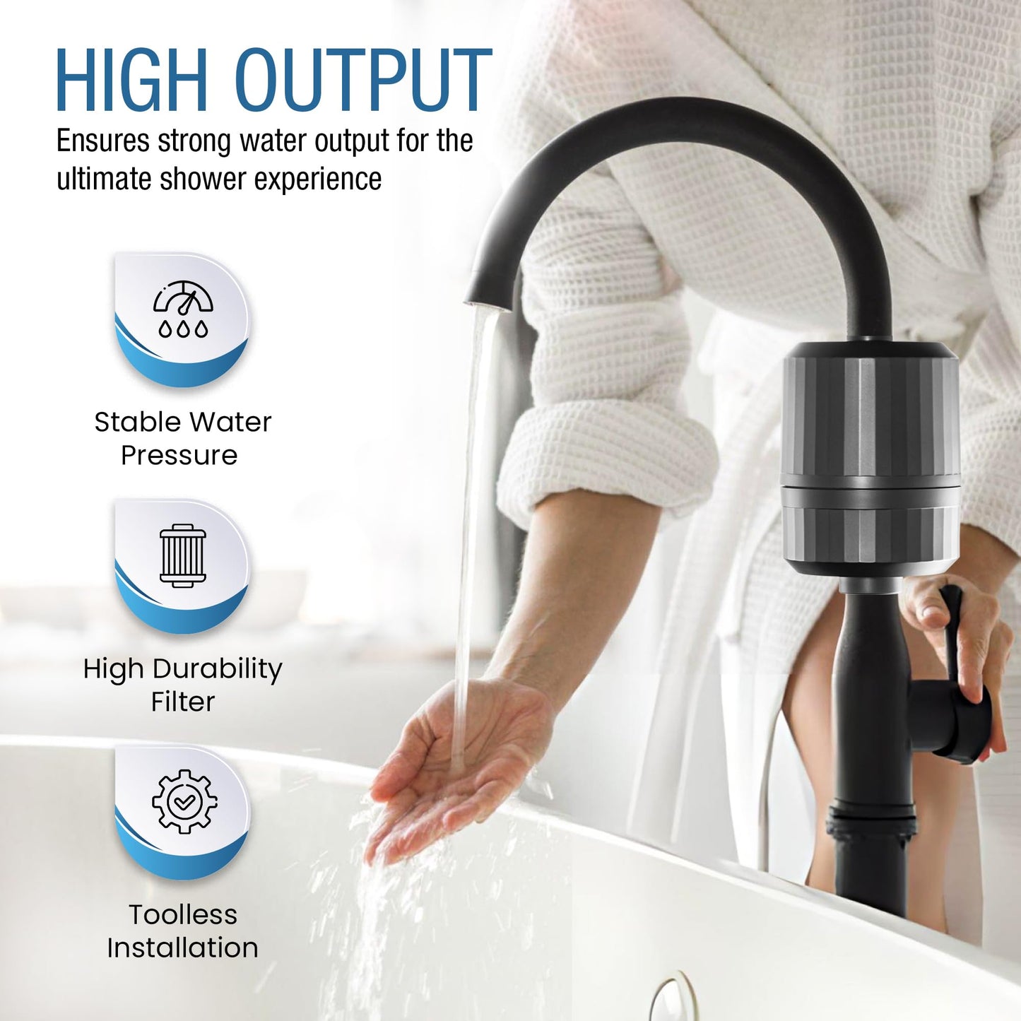 EVERGLOW High-Output Shower Filter, 100% Removes Chlorine, Moisturizes Dry Itchy Skin, Skin and Hair, Helps with Dandruff, Eczema and Vitamin C Infused and Water Softener, 4.7” - Black