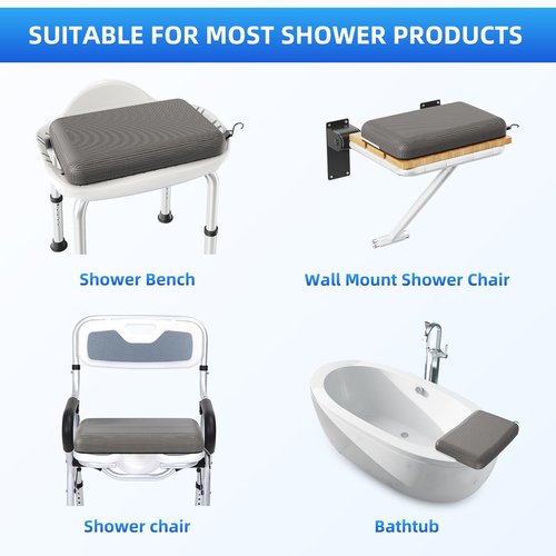 Fasjloctavty Shower Seat Cushion with Non-Slip Silicone Bottom, Shower Chair Cushion for Transfer Benches,Washable 3D Mesh Pad with Hook,Quick Drying Bathtub Chair Pad for Elderly, Pregnancy