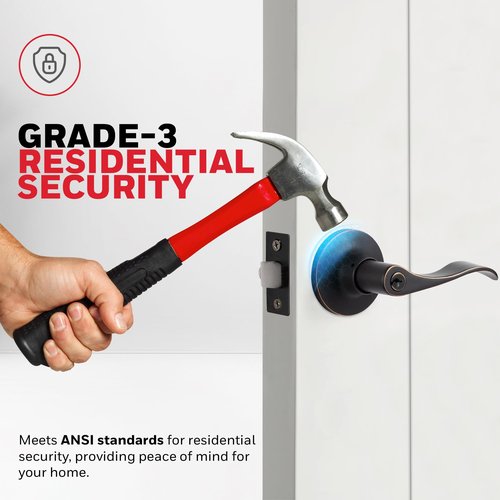 Honeywell Safes & Door Locks - Interior & Exterior Wave Lever Door Handle with Keys - Door Lever for Bedroom - Anti-Bump Resistant - Reversible for Right & Left Sided Doors, Oil Rubbed Bronze, 8106401
