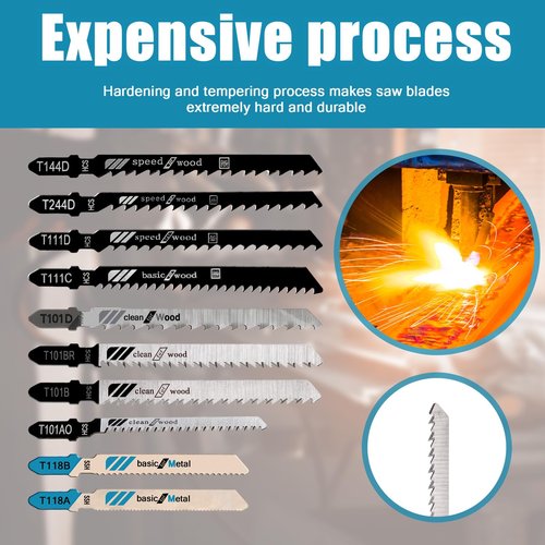 20 Pieces T-Shank Jig Saw Blades for Wood, Multi-Purpose T Shank HCS/Hss Steel Jigsaw Blades Set for Cutting Wood Plastic Metal
