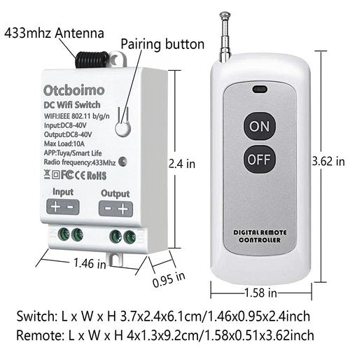 DC12V WiFi Smart Switch, 12V/24V/32V/10A Relay with 328FT Long Range, Remote Control ON/Off Switch for Car,Motor,Lamps,LED Lights,Fans