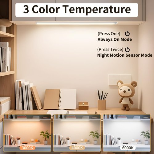 16inch Under Cabinet Lighting 2200mah, 108 LED Motion Sensor Light Indoor, Dimmable 3 Color Rechargeable Closet Light, Battery Operated Magnetic Night Light for Kitchen, Wardrobe, Stairs