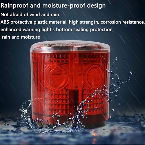 Solar Strobe Warning Light: IP54 Waterproof Flashing Safety High Bright LED Warning Lamp Traffic Light for Construction, Factory, Safety Road Sign, Dock Marine Beacon (Red-Column)