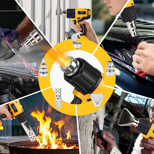 Foduuo Compatible with Cordless Heat Gun Dewalt 20V Battery,LED Light,350W Fast Heating Hot Air Gun 122℉-1022℉ Variable Temperature Control,5 Nozzle for Craft Shrinking PVC Stripping Paint-No Battery