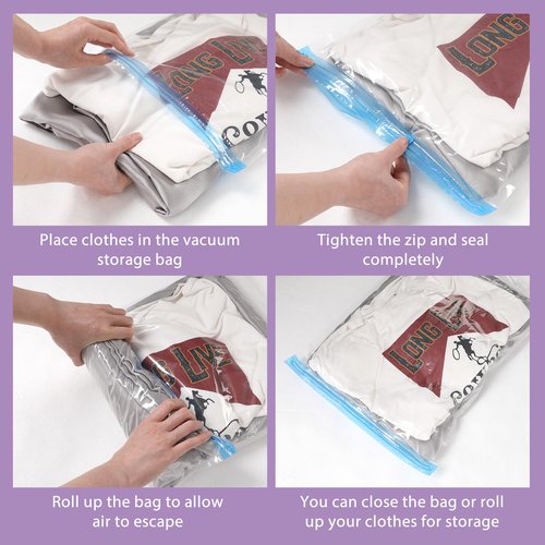 6 Packs Reusable Vacuum Bags for Travel, 50 X 35cm/19.7x13.8inch Roll-up Storage Bag Travel Compression Bag Space Saver Bags for Suitcases Taveling Bedding(No Pump Or Vacuum Needed)