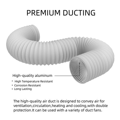 Dryer Vent Hose Flexible Aluminum Foil PVC Air Ducting for HVAC Ventilation Fan Filter Kitchens Exhaust,White (4IN 8FT)