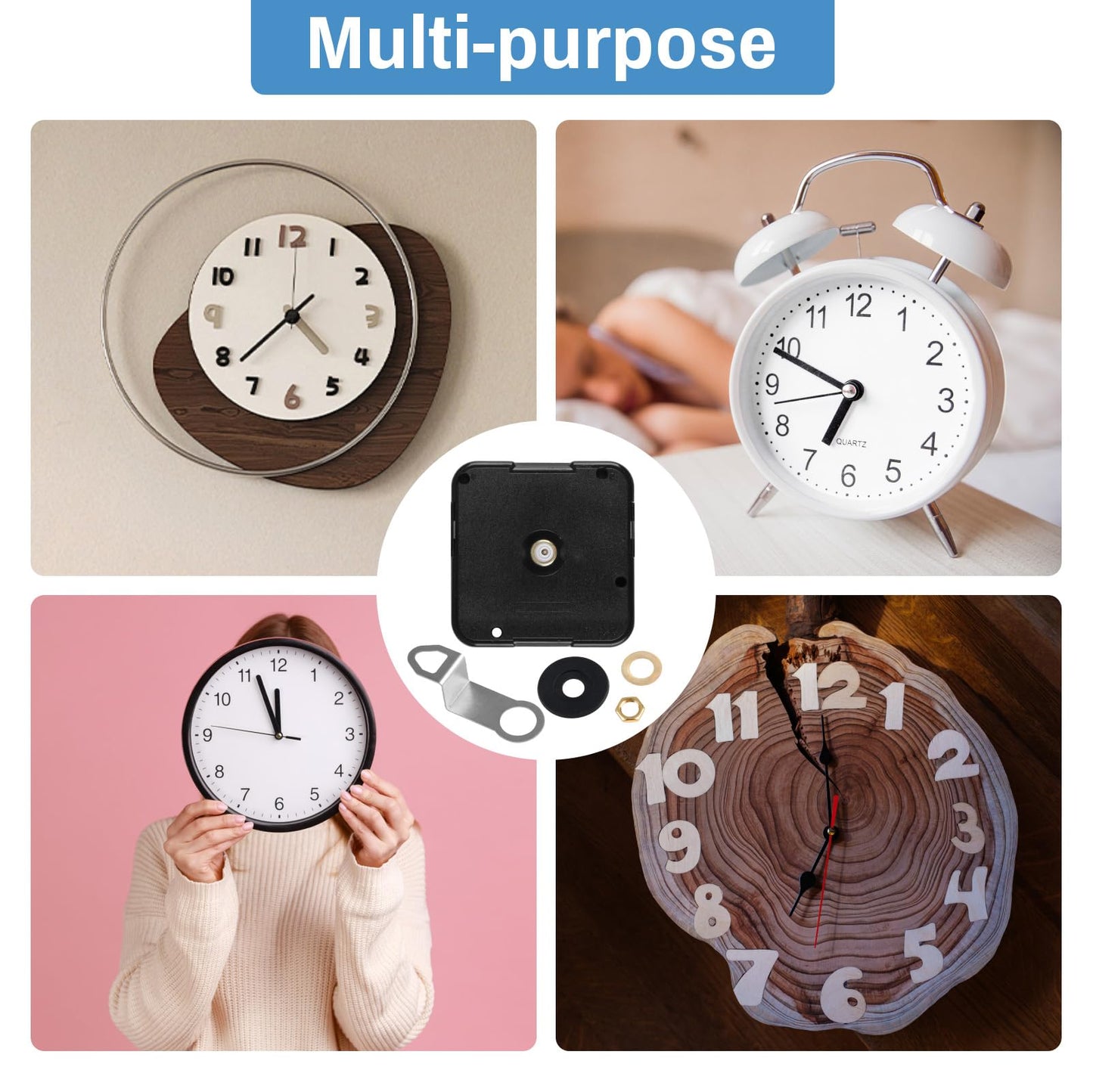 Quartz Clock 12888 Movement Replacement Set, Battery Operated Axis Shaft High Torque Clock Parts Suitable with Thread and Seconds Hand Motor Repair Parts and DIY(Total Shaft Length 14.5mm)