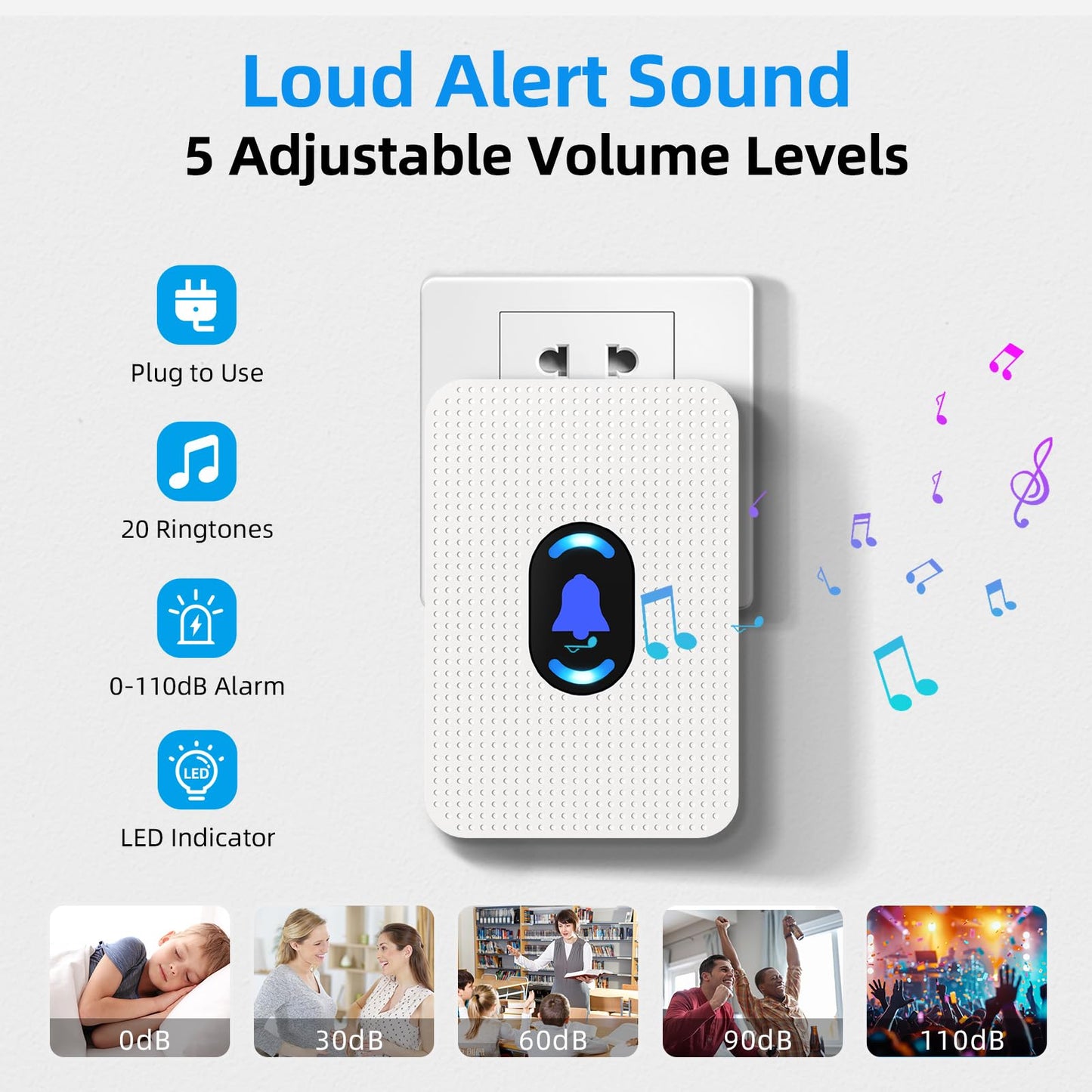 Daytech Wireless Door Chime, Door Dinger for Business Entry/Store/Home/Office, Door Alarms When Opened with 800 Ft Range,20 Chimes 5 Adjustable Volume 2 Sensors + 2 Receivers