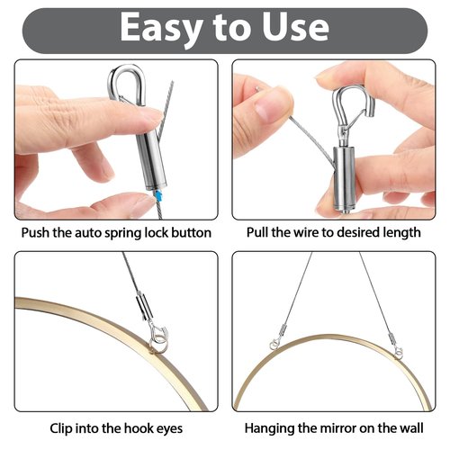 8PCS Adjustable Picture Hanging Wire Kit,Frame,Mirror Hanging Kit,6.6FT Heavy Duty Stainless Steel Rope for Hanging Pictures,Billboards,Basket,Flowerpot,Supports Up to 66lbs